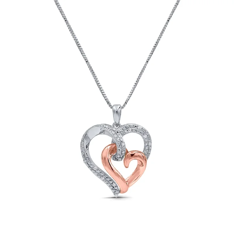 1/10 CTW Diamond 18-inch Heart Pendant in 10KT Rose Gold Plated Sterling Silver