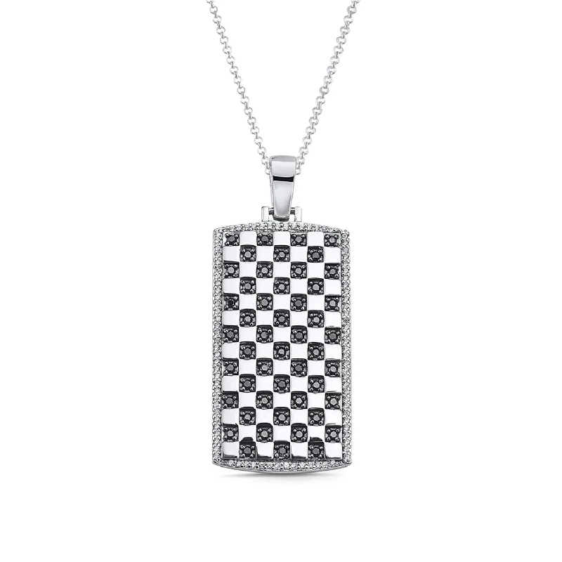 1 CTW Diamond 22-inch Dog Tag Pendant in Rhodium Plated Sterling Silver