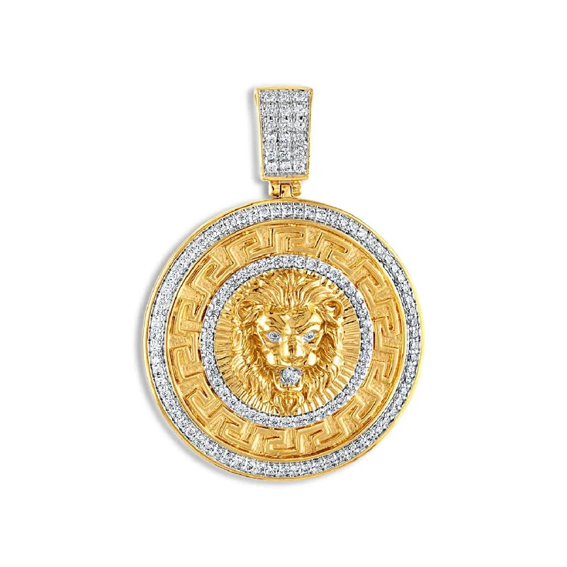 10KT Yellow Gold 1-1/4 CTW 35MM Medal Lion Head Pendant. Chain Not Included