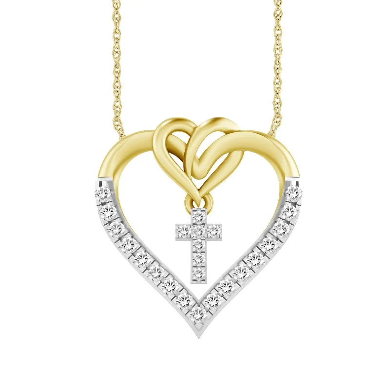 1/6 CTW Diamond 18-inch Cross Heart Pendant in 10KT Gold