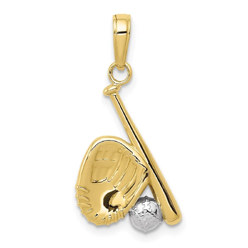 10KT Yellow Gold With Rhodium Plating 25X12MM Baseball Pendant