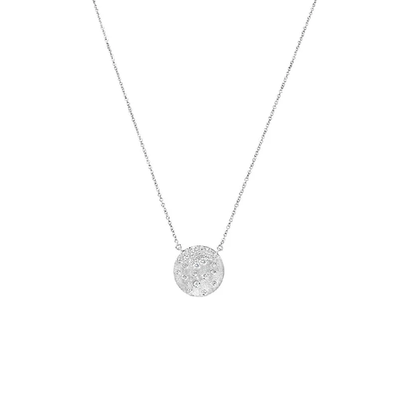 14 Karat White Gold Confetti Disc necklace Flush set diamonds