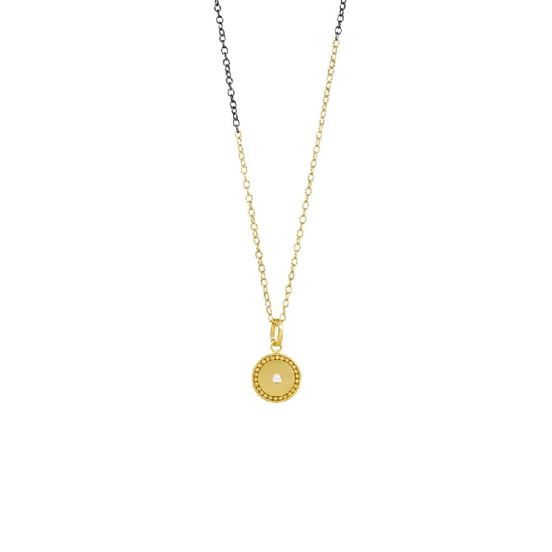 14 Karat Yellow Gold ZAN Disc Pendant with Single Diamond