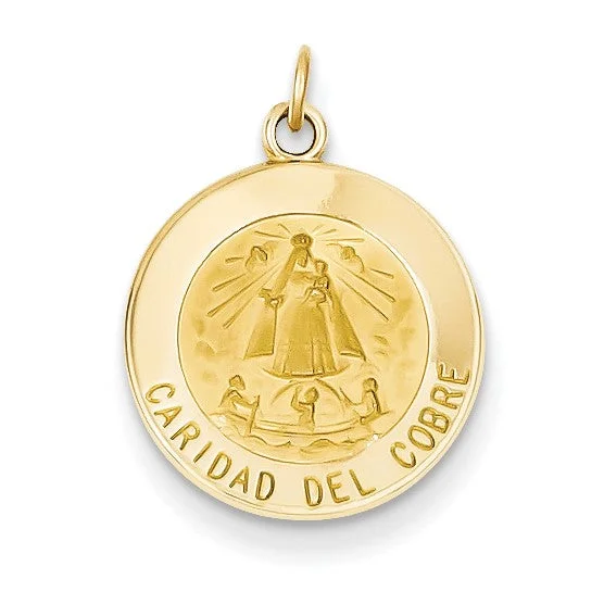 14KT Yellow Gold 21X16MM Medal Caridad Del Cobre Pendant. Chain Not Included