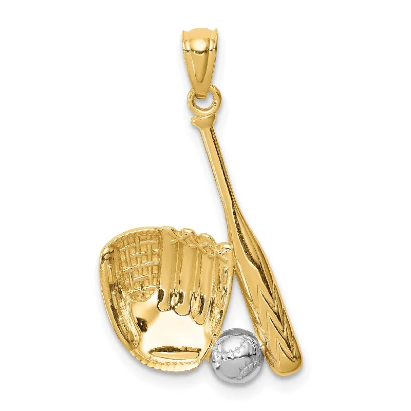 14KT Yellow Gold With Rhodium Plating Baseball Pendant