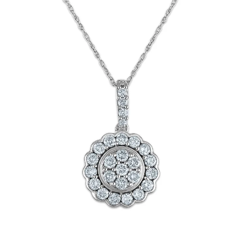 3/4 CTW Diamond Halo 18-inch Pendant in 14KT White Gold