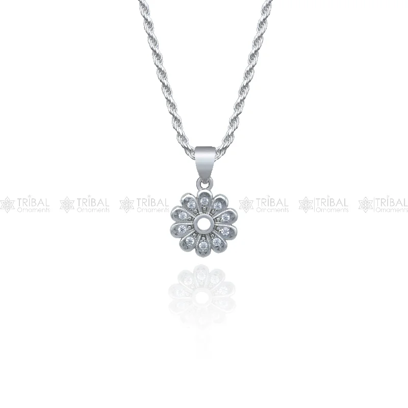 925 Sterling silver flower design diamond cubic zirconia stone  pendant nsp988