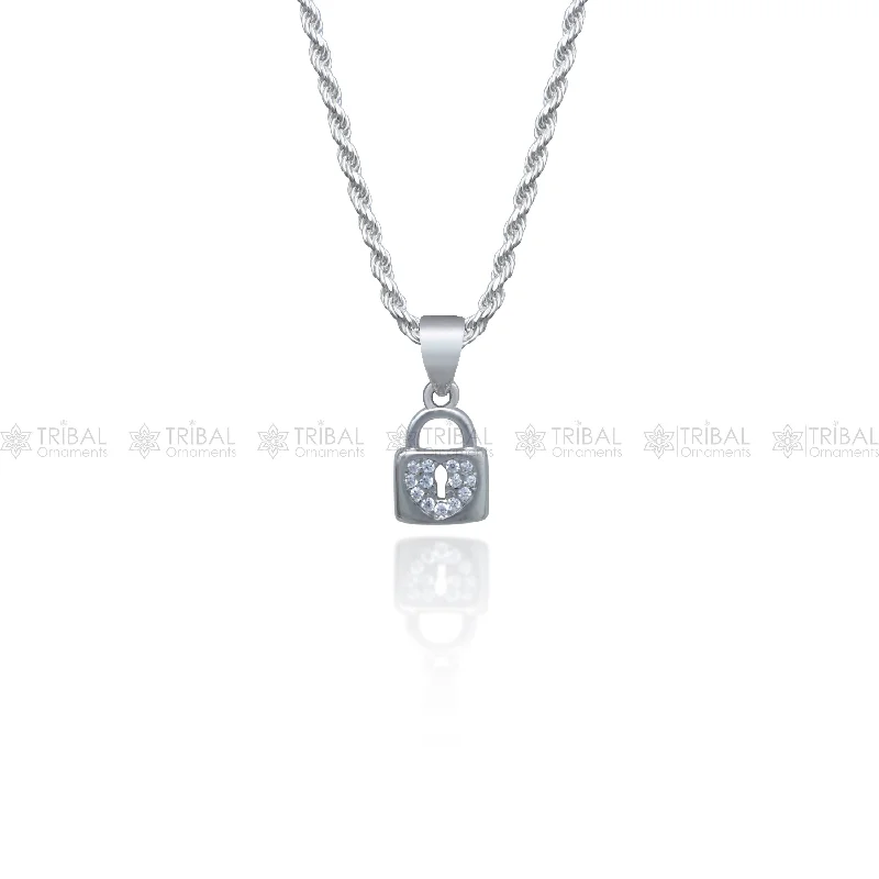 925 Sterling silver lock shape diamond cubic zirconia stone  pendant nsp985