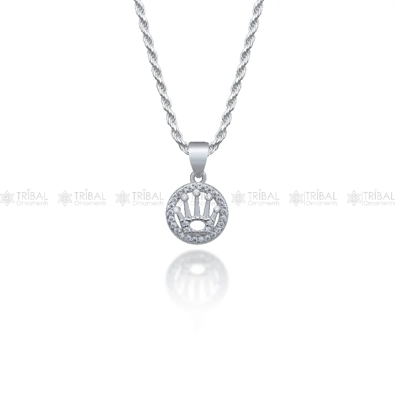 925 Sterling silver crown design  diamond cubic zirconia stone  pendant nsp990