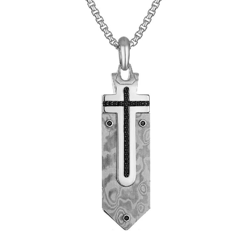 Bulova Marc Anthony Collection Sterling Silver and Steel Diamond Accent Cross Pendant