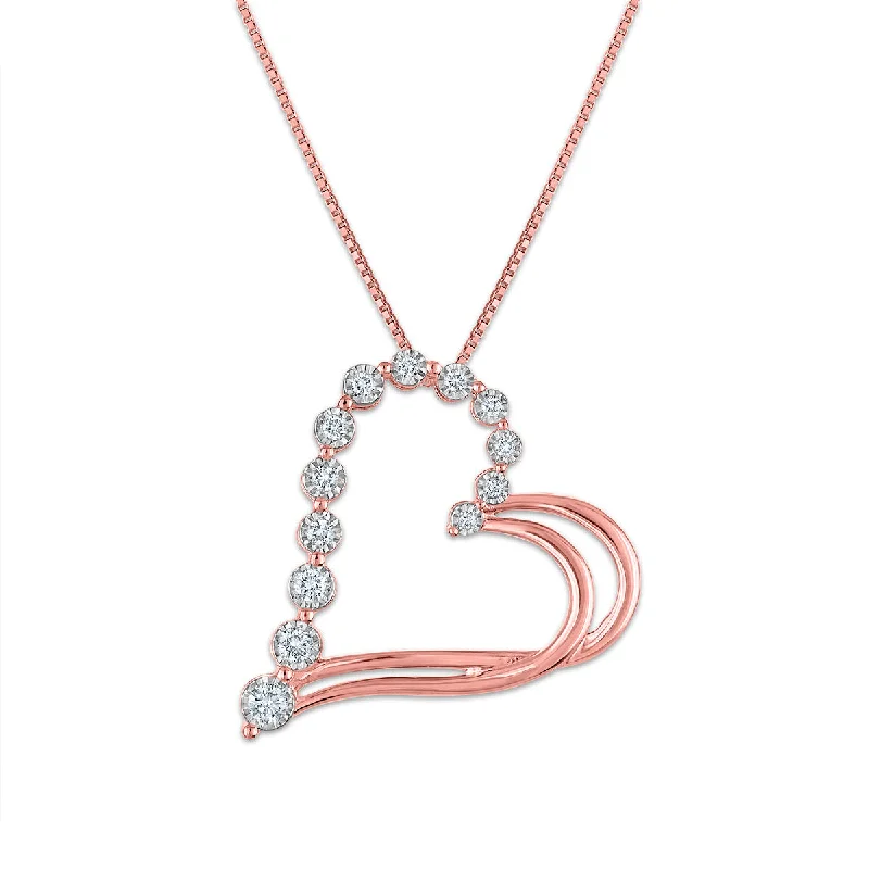 EcoLove 1/4 CTW Lab Grown Diamond 18-inch Heart Pendant in Rose Gold Plated Sterling Silver