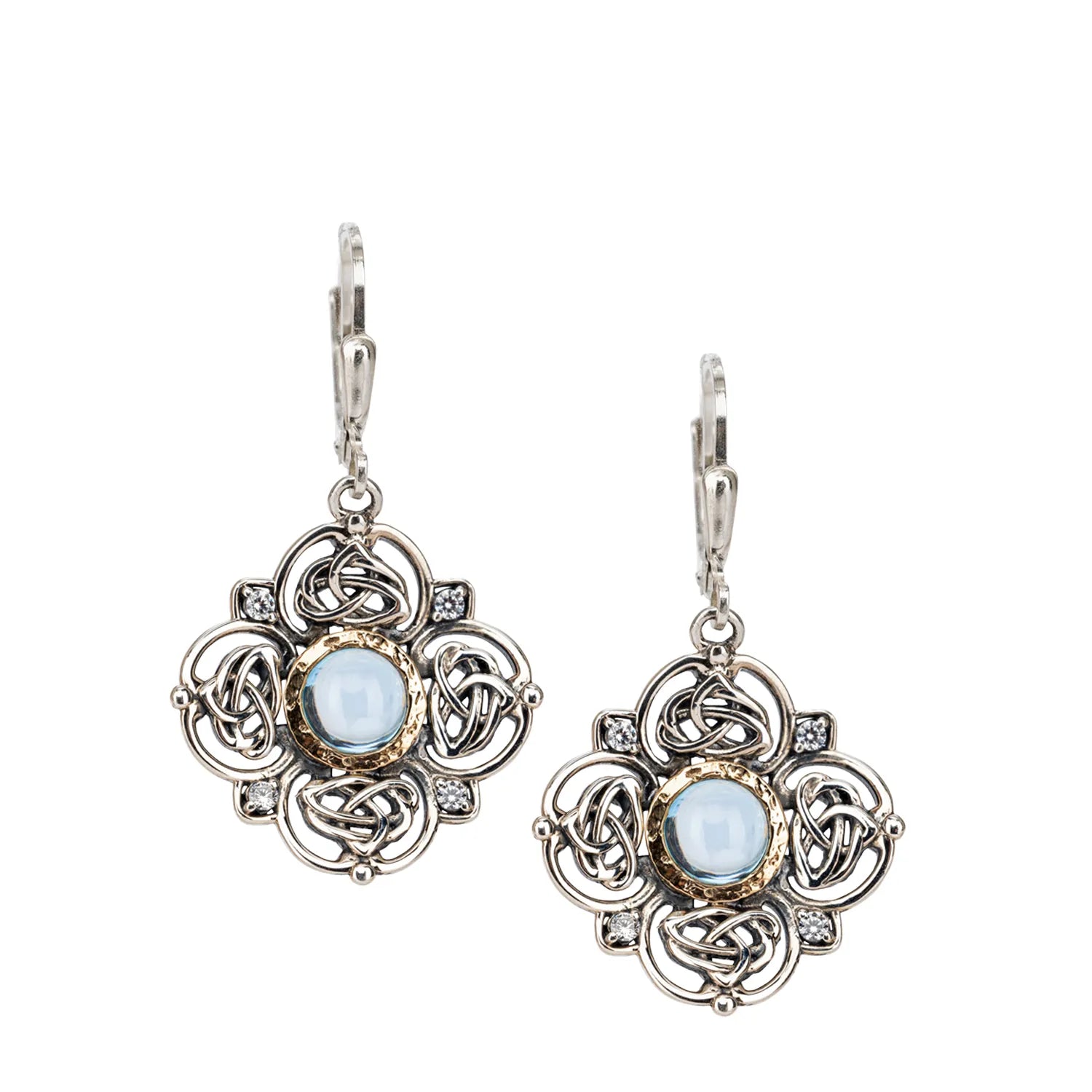 Keith Jack Sterling Silver + 10k Bezel Sky Blue Topaz & CZ Celestial Leverback Earrings