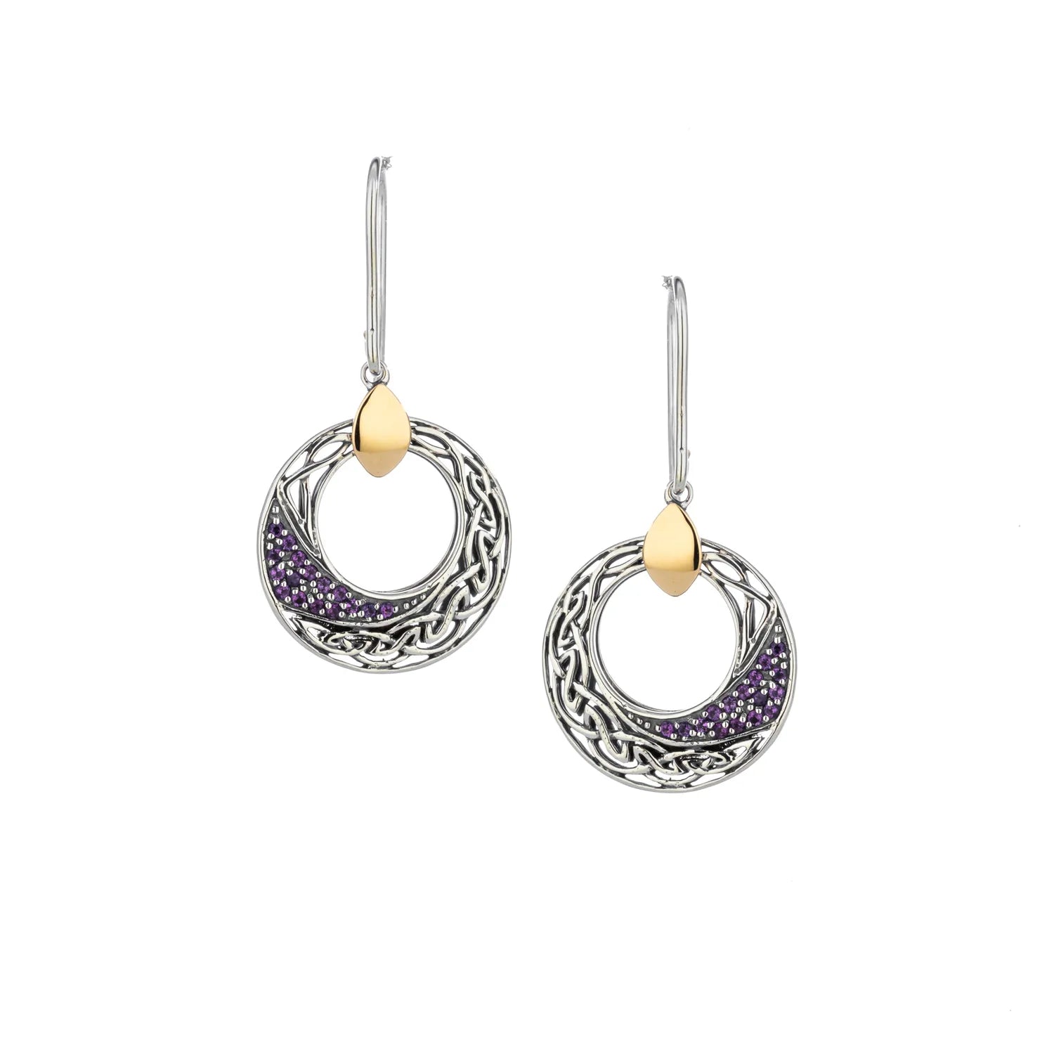 Keith Jack Sterling Silver + 10k Celtic Comet Amethyst Round Earrings