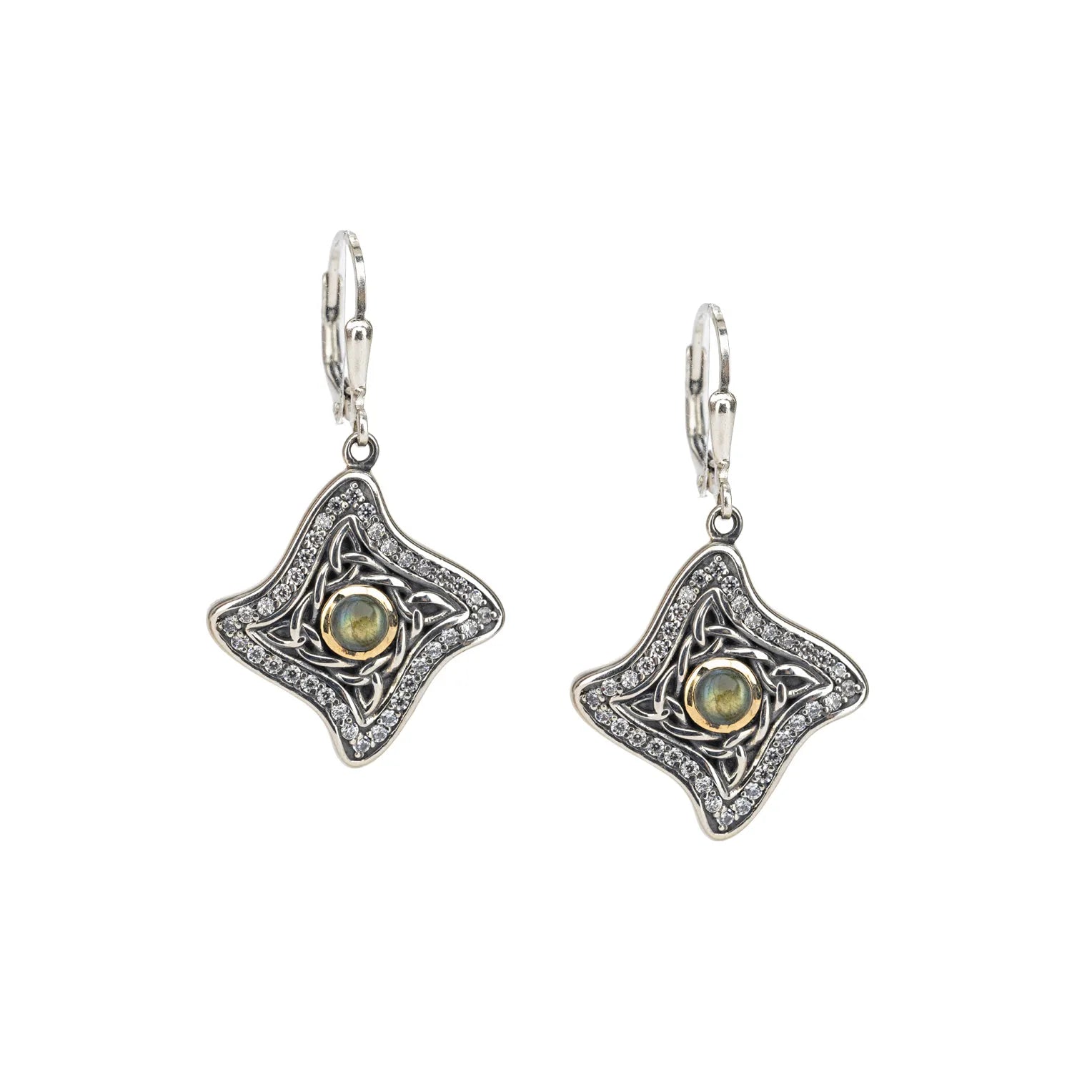 Keith Jack Sterling Silver + 10k Labradorite & CZ Star Celestial Leverback Earrings