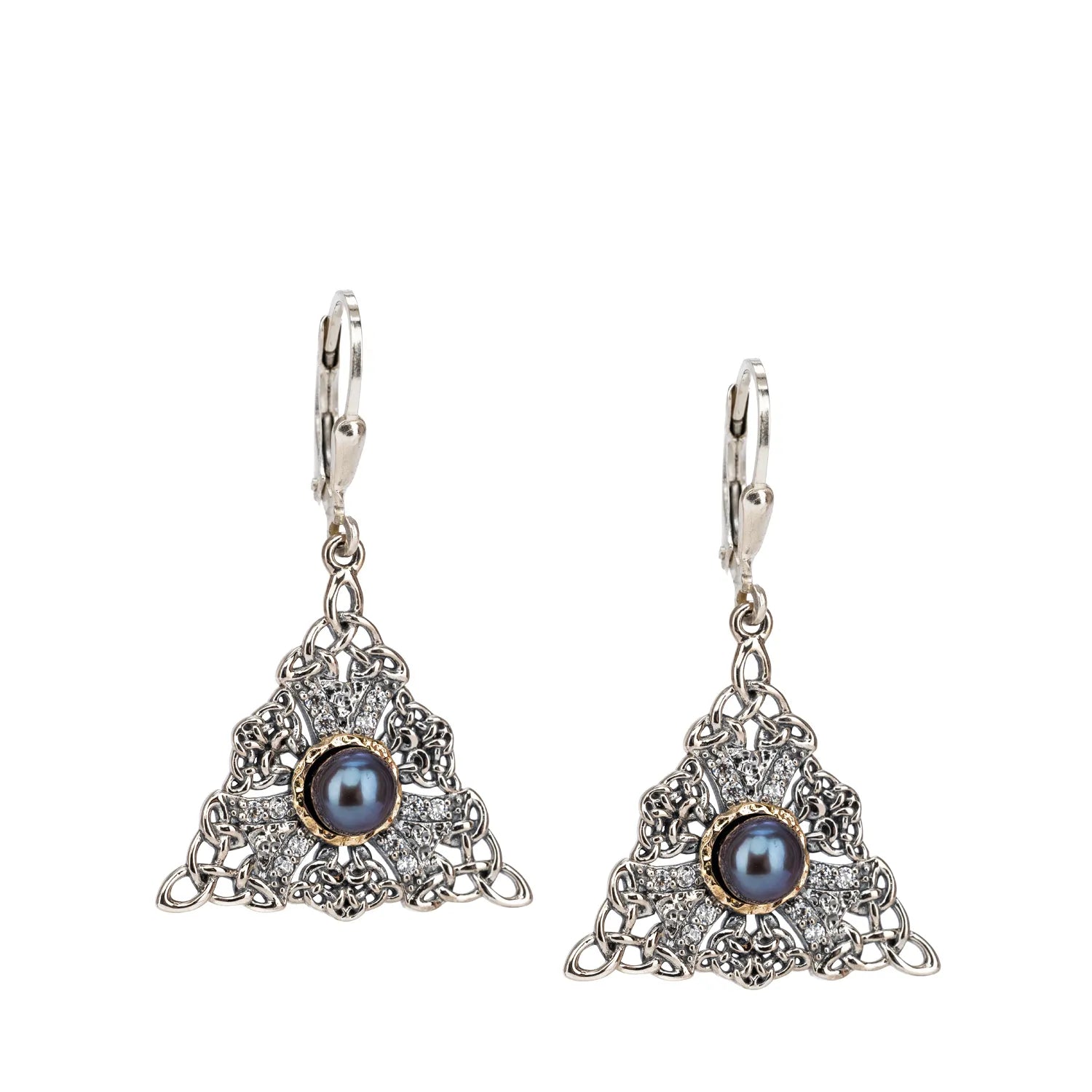 Keith Jack Sterling Silver + 10k Peacock Fresh Water Pearl & CZ Celestial Leverback Earrings