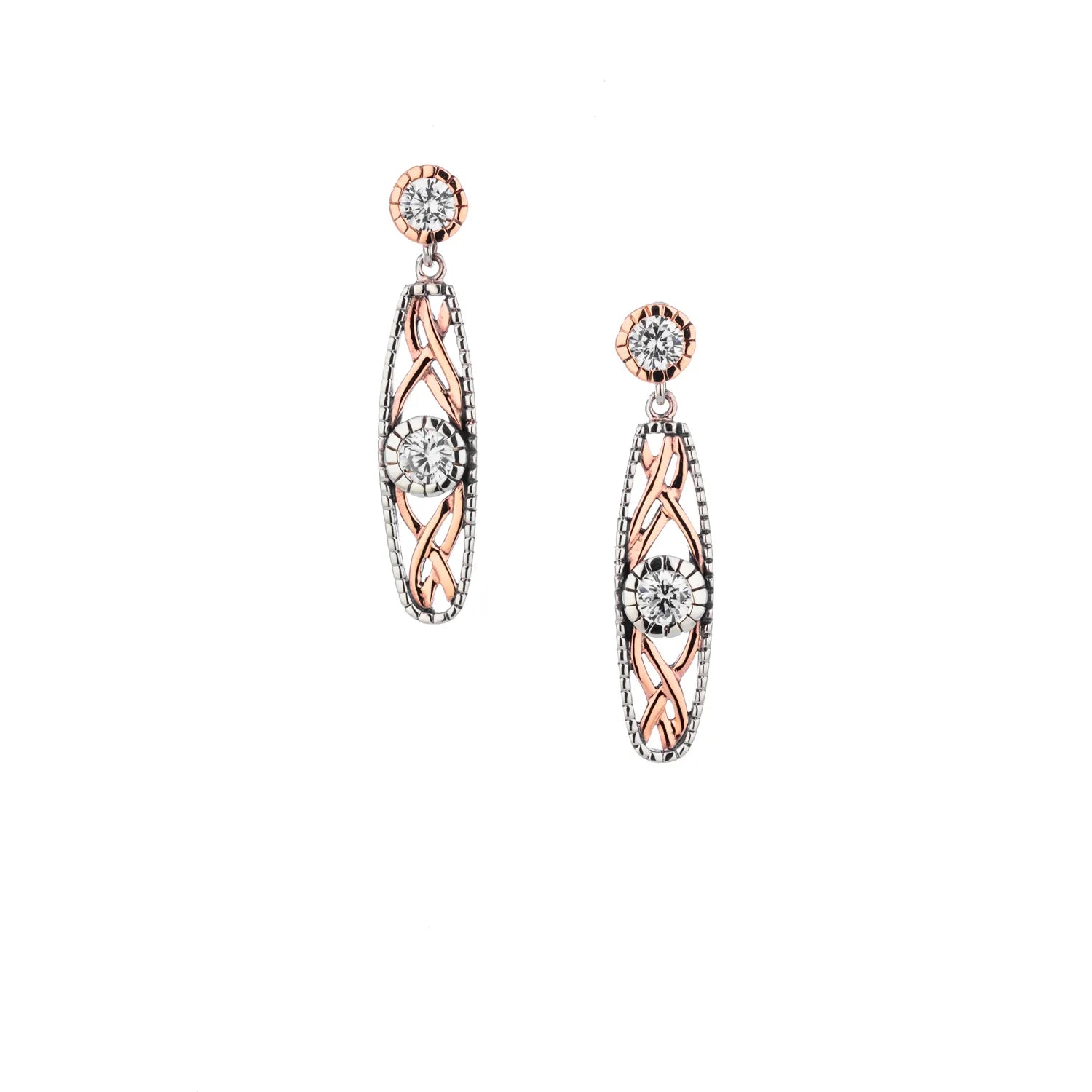 Keith Jack Sterling Silver + 10k Rose CZ Brave Heart Earrings