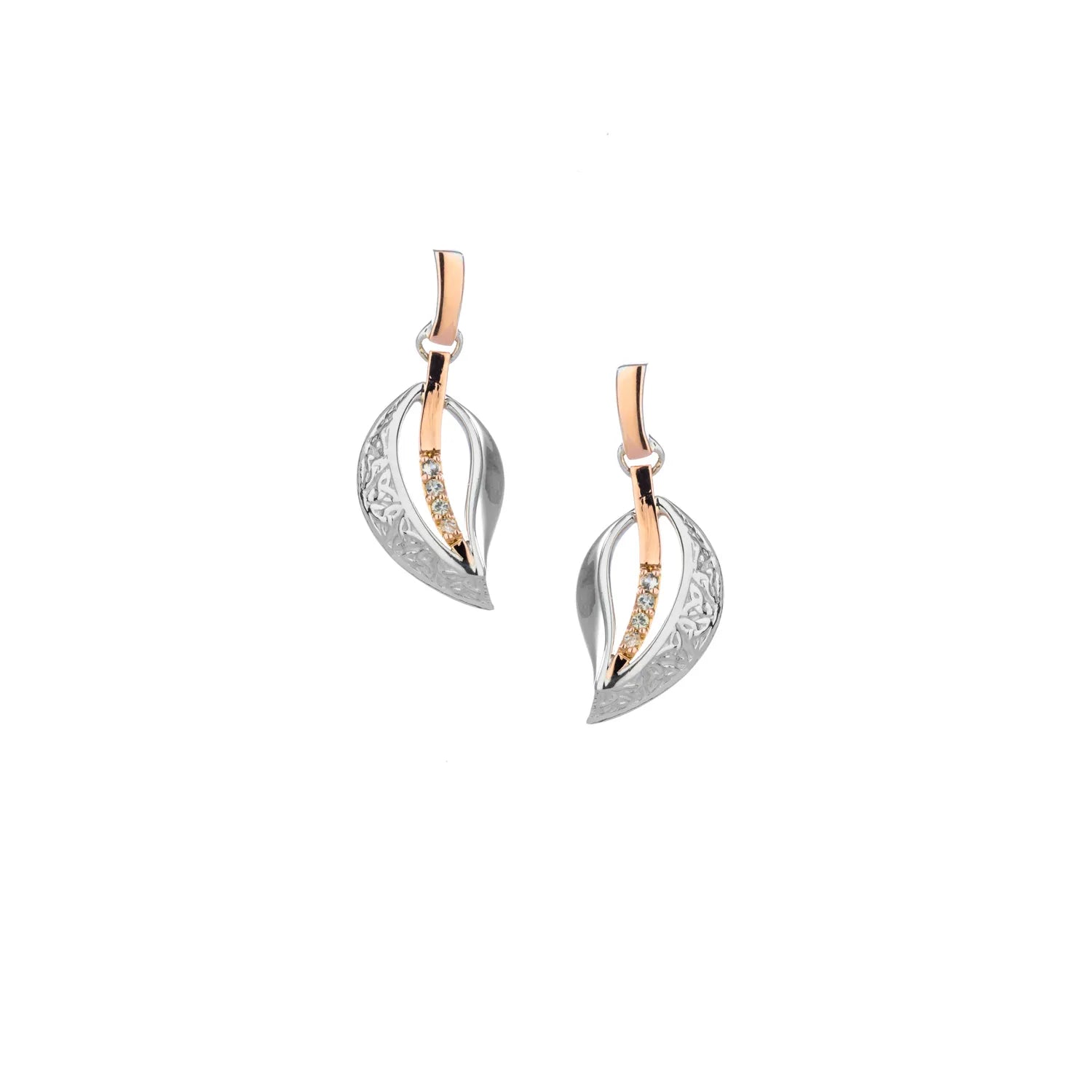 Keith Jack Sterling Silver + 10k Rose Trinity Leaf White Sapphire Earrings