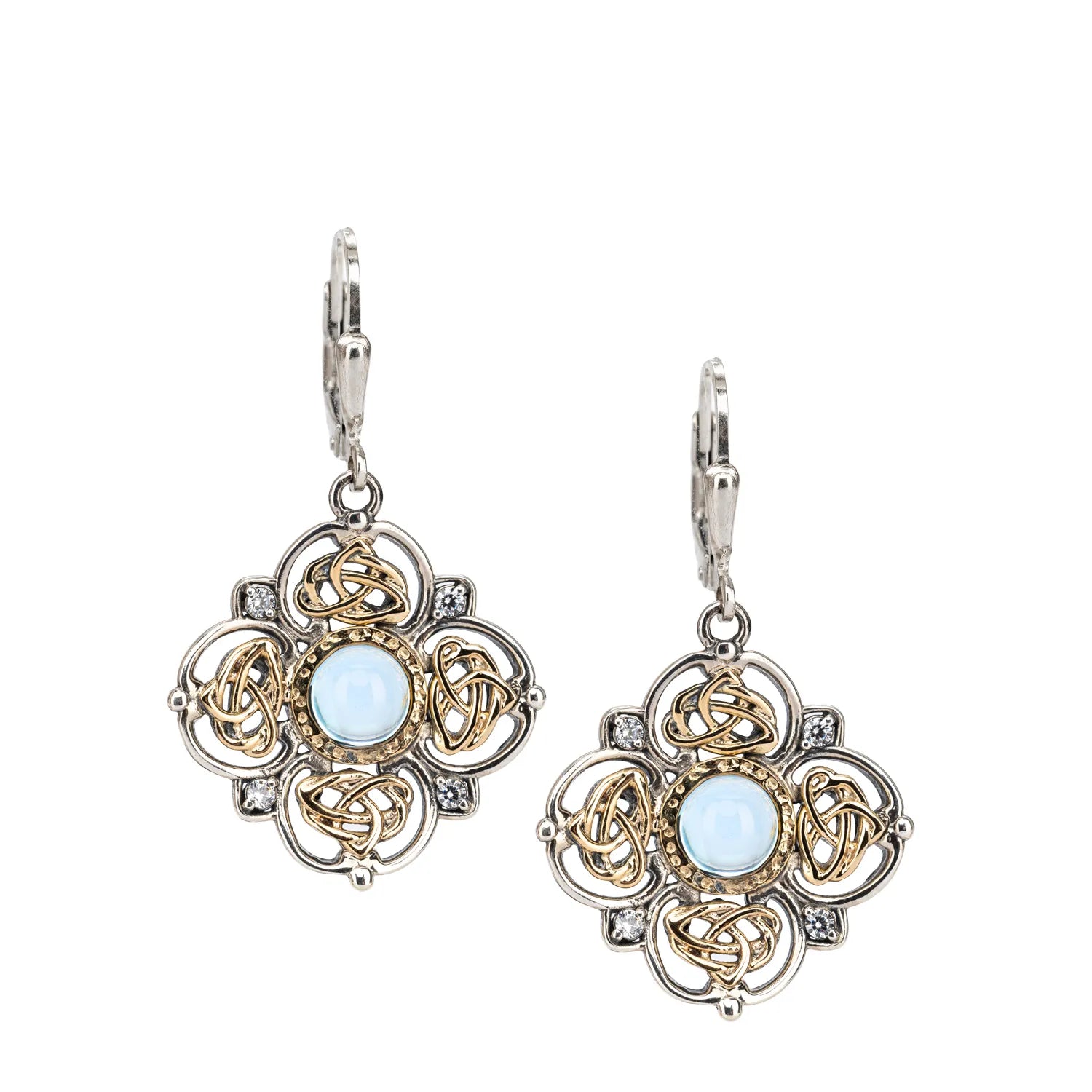 Keith Jack Sterling Silver + 10k Sky Blue Topaz & CZ Celestial Leverback Earrings