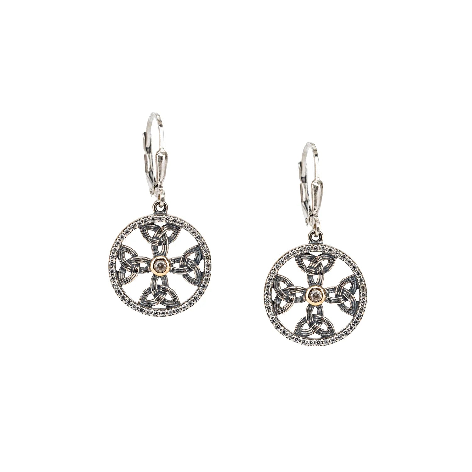 Keith Jack Sterling Silver and 10k CZ Celtic Cross leverback Earrings