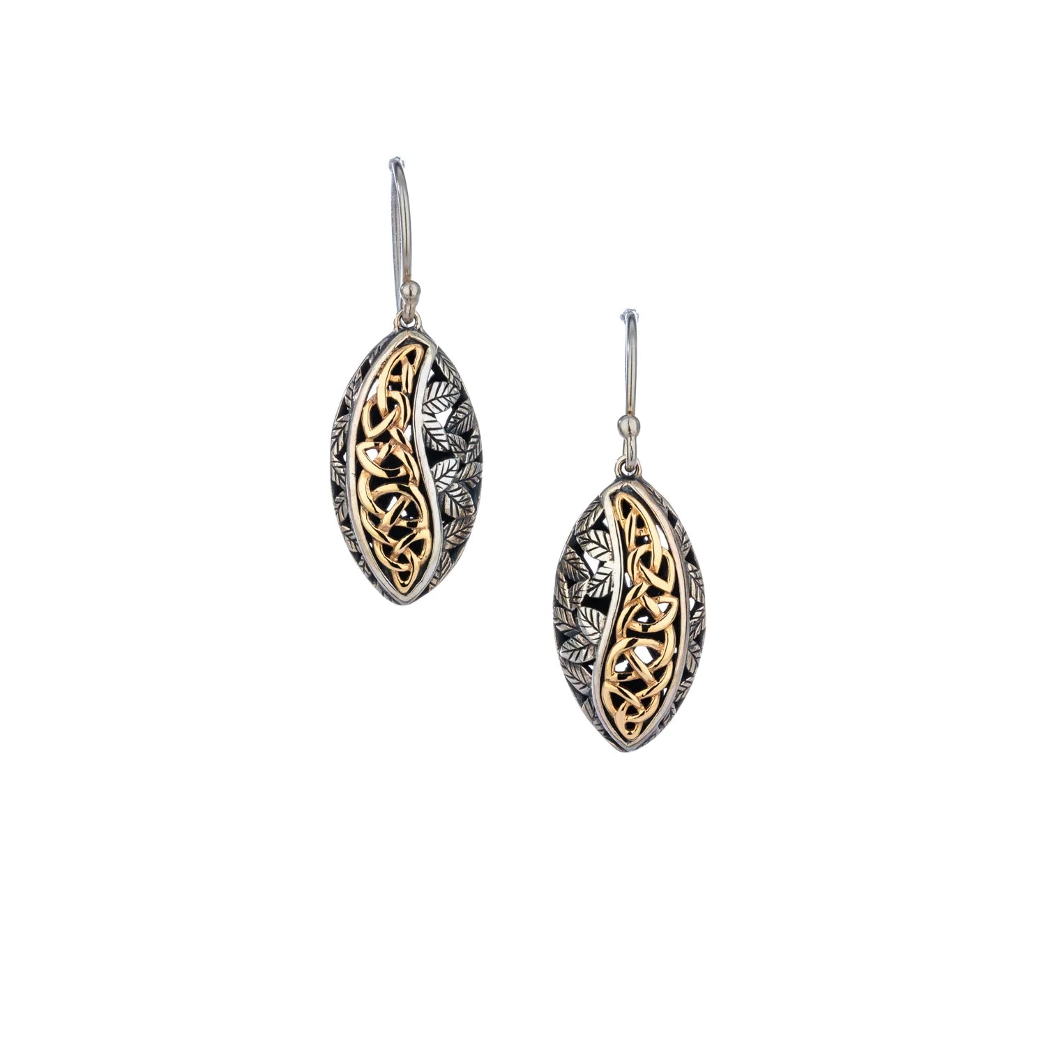 Keith Jack Sterling Silver Oxidized + 10k Yellow Eternity Leaf  Earrings