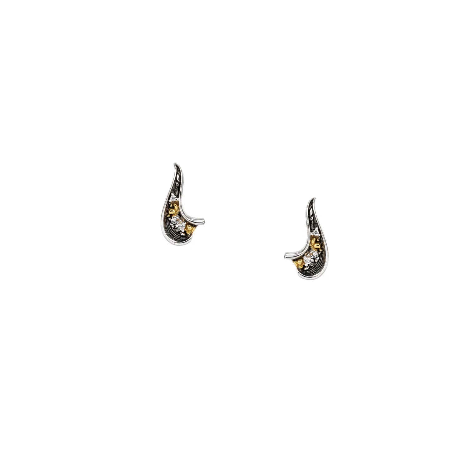 Keith Jack Sterling Silver Rhodium + 10k CZ Rocks 'n Rivers Stud Earrings