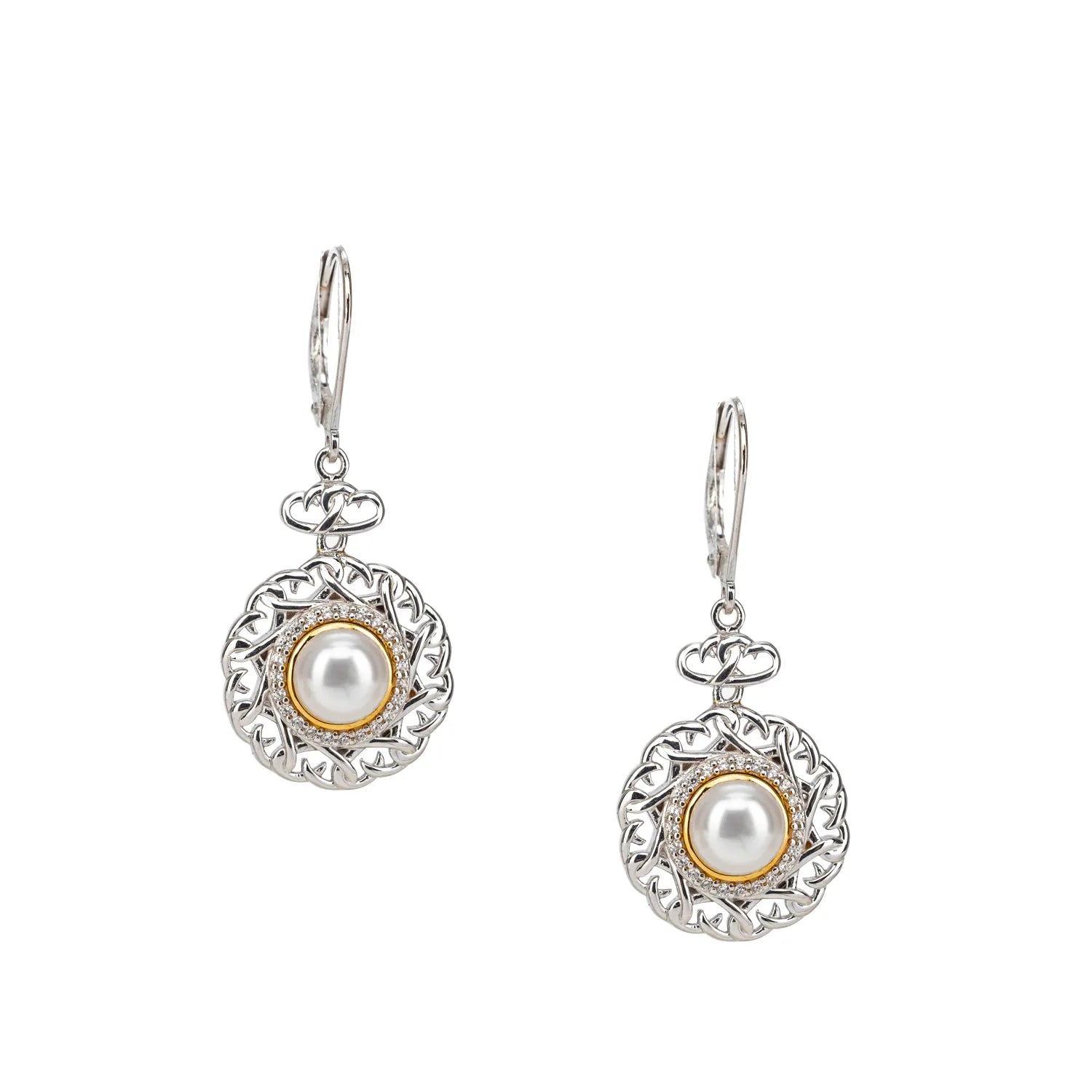 Keith Jack Sterling Silver Rhodium + 10k Fresh Water Pearl & CZ Aphrodite Leverback Earrings