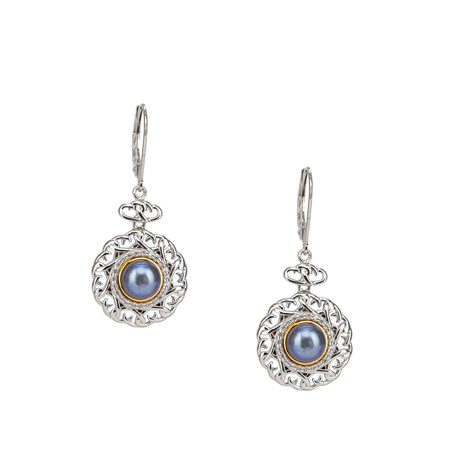 Keith Jack Sterling Silver Rhodium + 10k Peacock Fresh Water Pearl & CZ Aphrodite Leverback Earrings