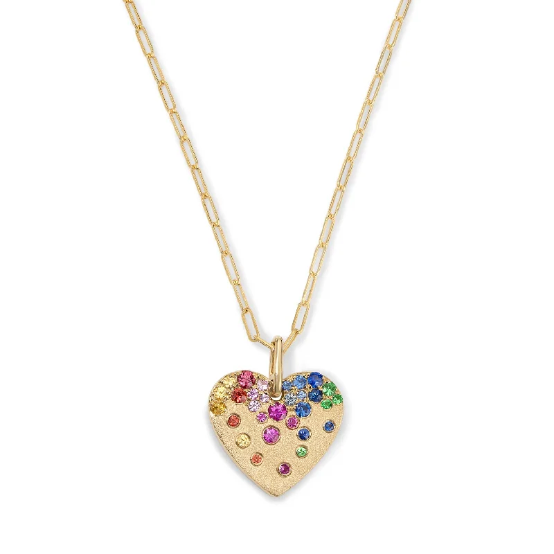 Scattered Rainbow Heart Pendant Necklace