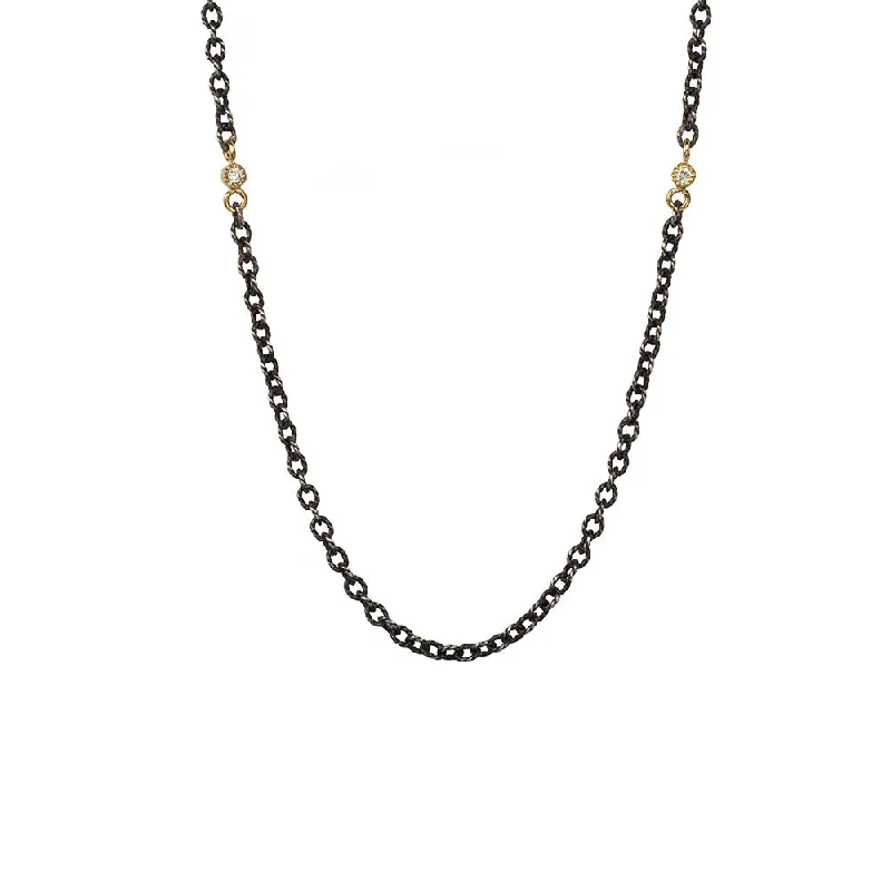 Sterling Silver Black Rhodium DIA Chain with 2 Round Diamonds