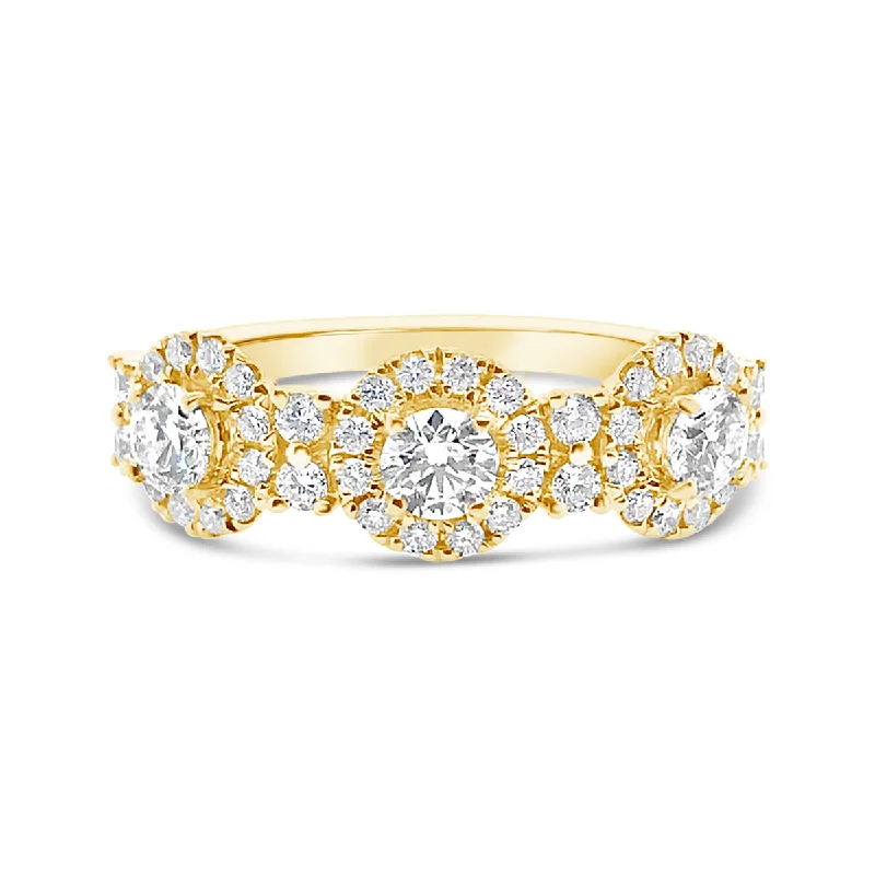 Forevermark Yellow Gold Three Stone Diamond Halo Band