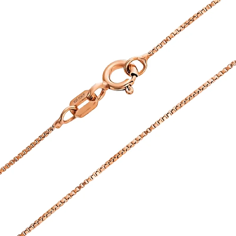 Plain Simple 0.8MM Thin 14K Rose Gold Box Chain Necklace Sterling Silver 16-18 Inch