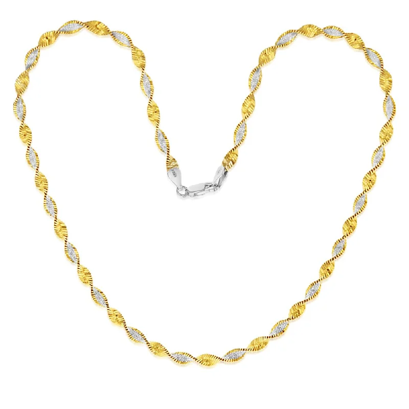 Sterling Silver And Gold Plated Two Tone Twisted Herringbone 45cm Chain