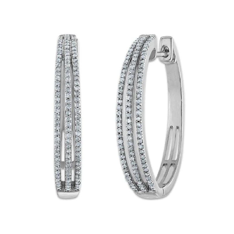 1/2 CTW Diamond Hoop Earrings in Rhodium Plated Sterling Silver