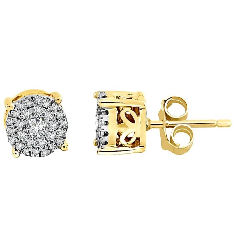 1/3 CTW Diamond Cluster Stud Earrings in 10KT Yellow Gold