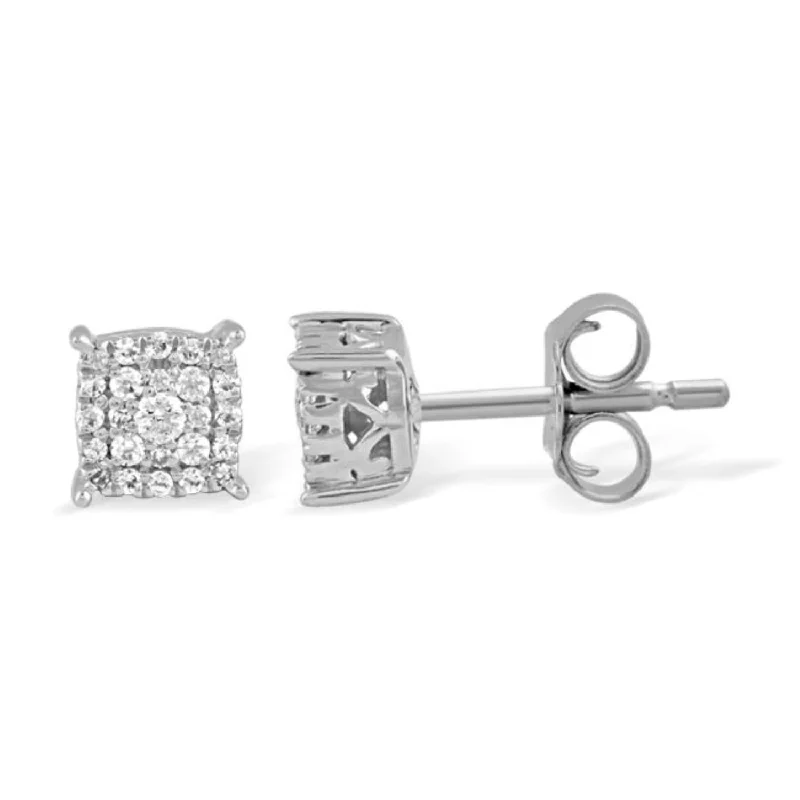 1/7 CTW Diamond Cluster Stud Earrings in 10KT White Gold