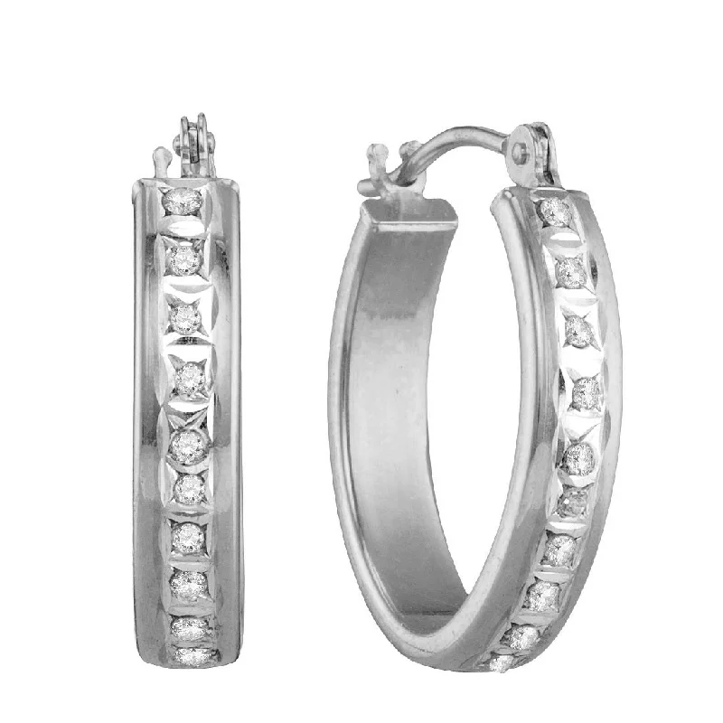 Diamond Fascination 14KT White Gold 14X17MM Diamond Accent Hoop Earrings