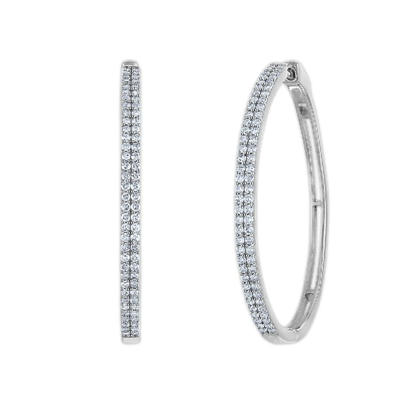 EcoLove 1 CTW Lab Grown Diamond Hoop Earrings in Rhodium Plated Sterling Silver