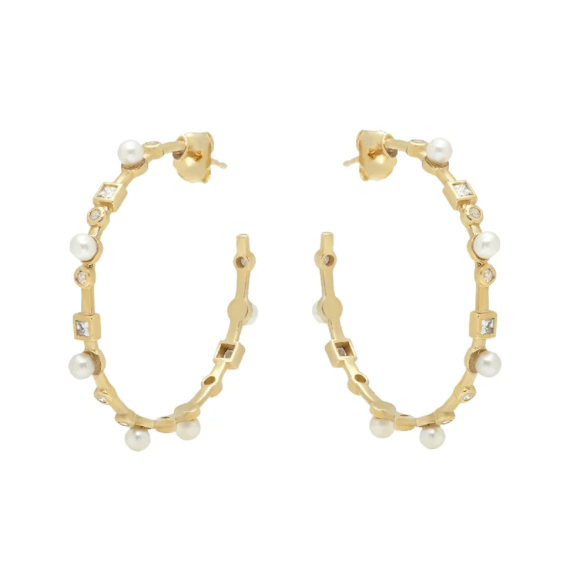 Hoop Earrings with Pearls and Diamonds