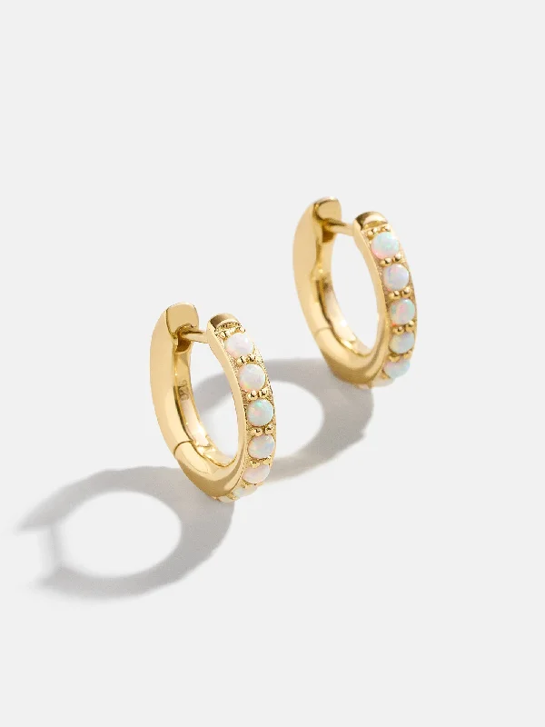 18K Gold Semi-Precious Huggie Earrings - Opal