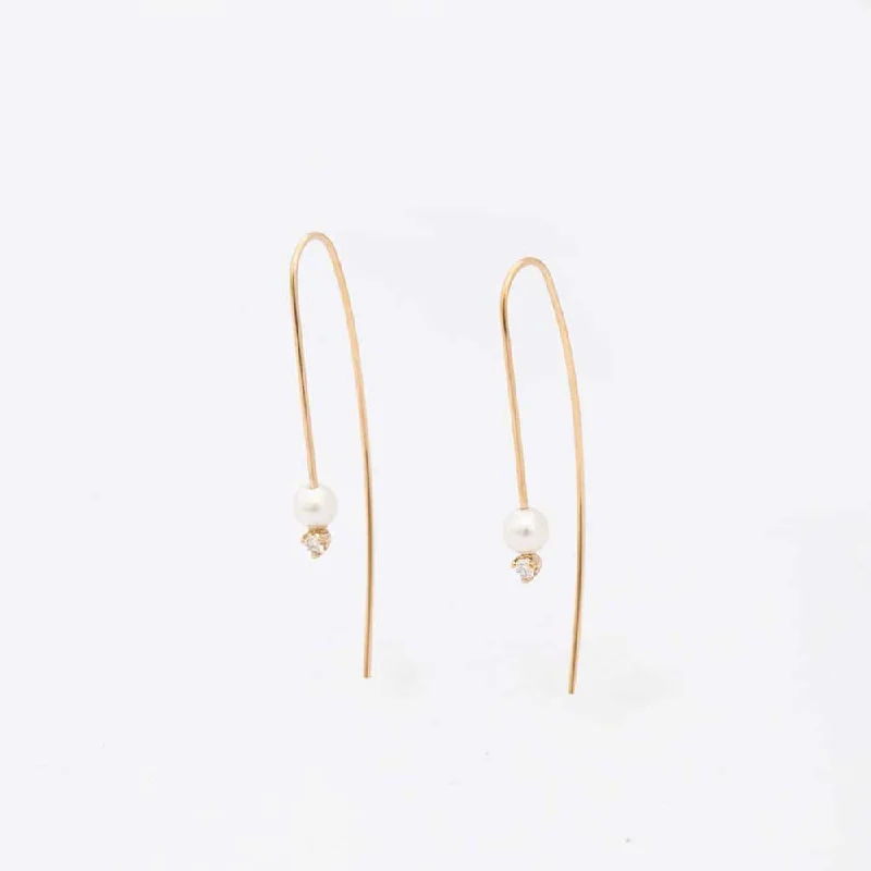 Pearl and Diamond Wire Earrings