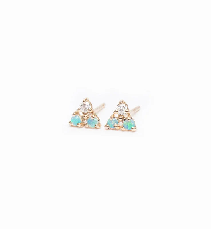 Tri-Opal & Diamond Stud Earrings