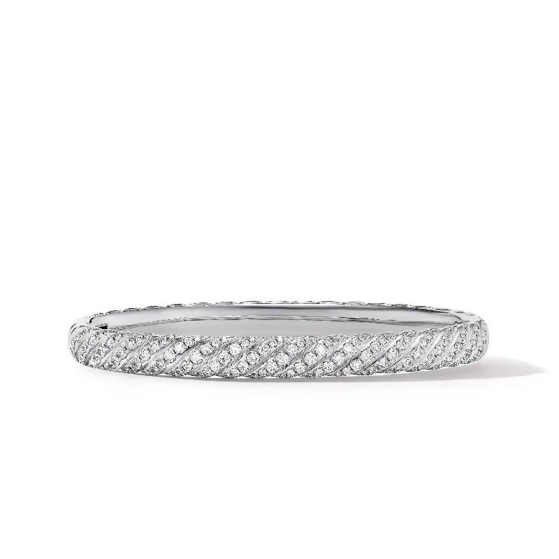 Sculpted Cable Bangle Bracelet in 18K White Gold