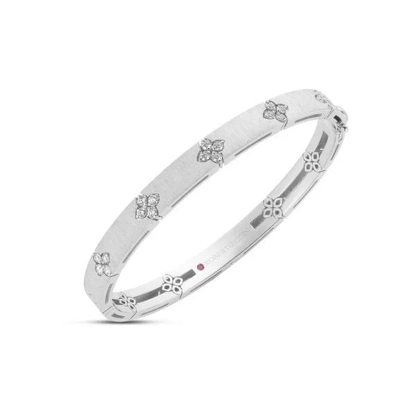 Roberto Coin 18K White Gold Love In Verona Satin Finish Diamond Bangle