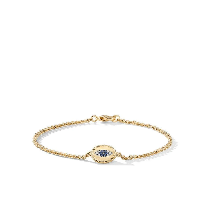 Pave Cable Evil Eye Charm with Blue Sapphire, Diamonds and Black Diamonds in Gold