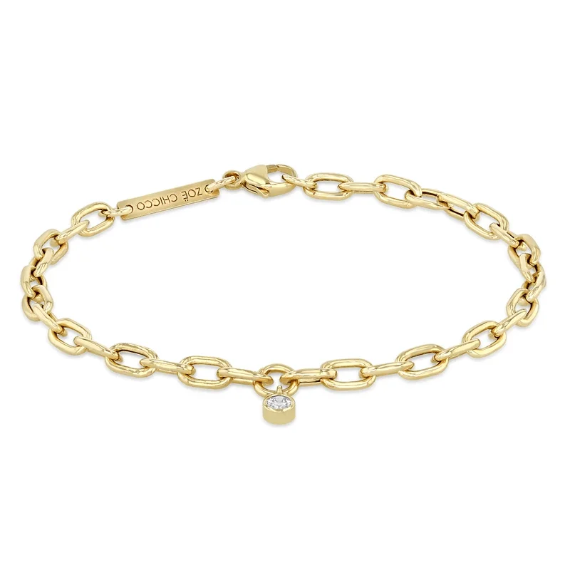 14K Yellow Gold Single Diamond Oval Link Chain Bracelet