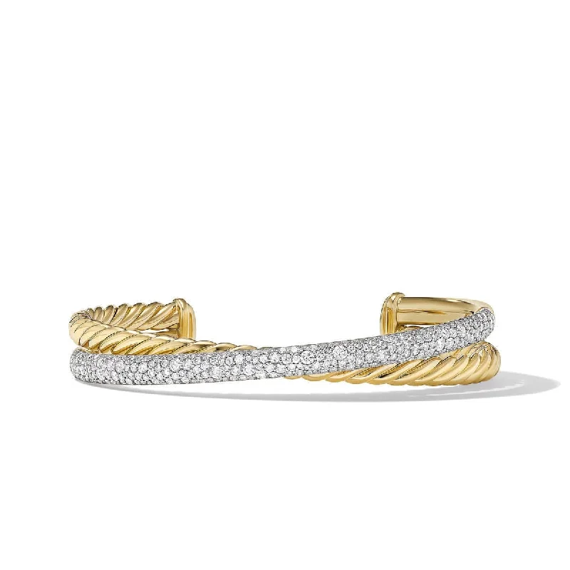 Pavé Crossover Two Row Cuff Bracelet in 18K Yellow Gold with Diamonds