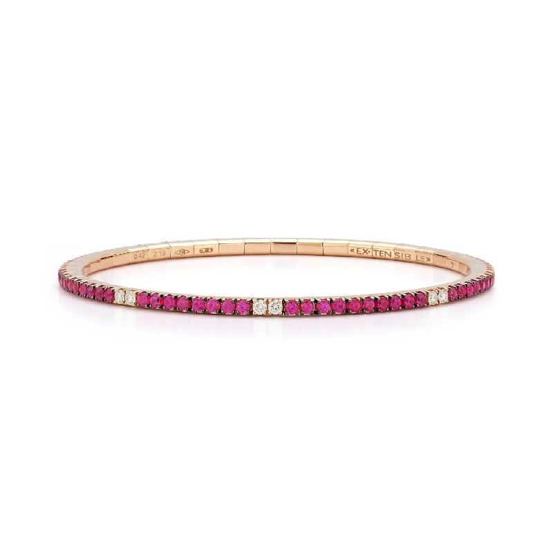 18K Rose Gold Ruby and Diamond Stretch Bracelet