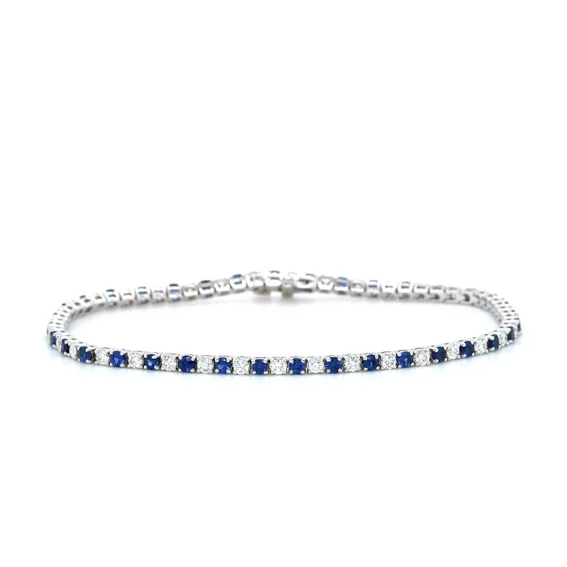 18K White Gold Sapphire and Diamond Tennis Bracelet