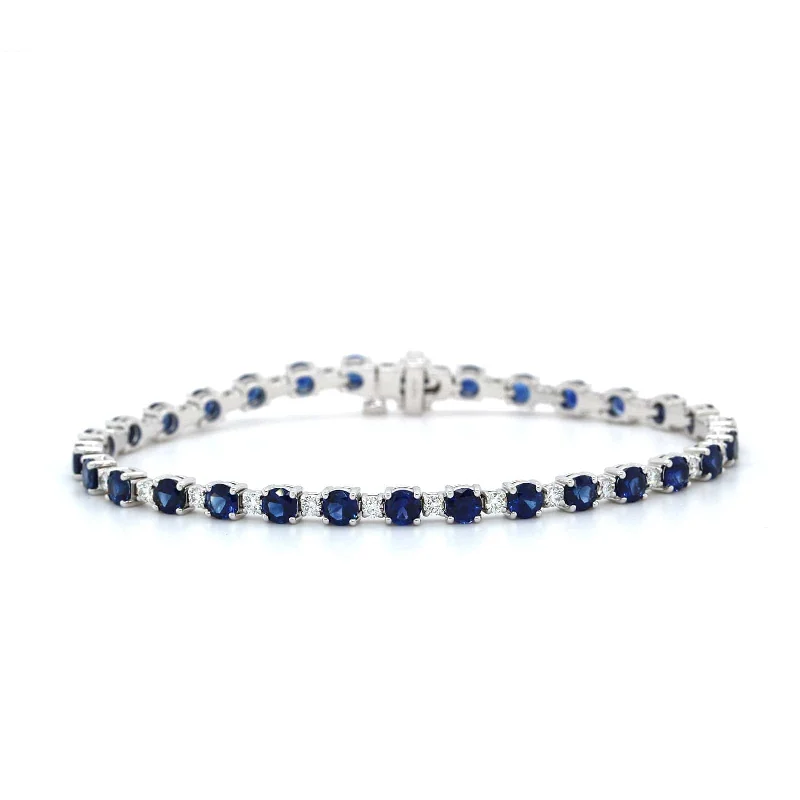 18K White Gold Sapphire and Diamond Alternating Size Tennis Bracelet