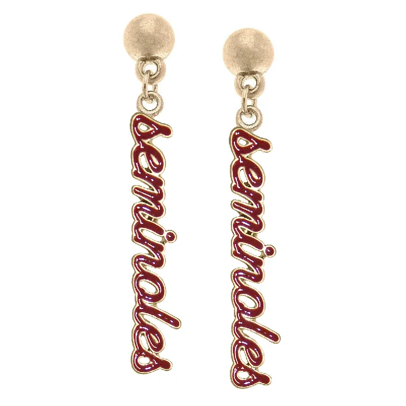 Canvas Seminoles Enamel Script Drop Earrings